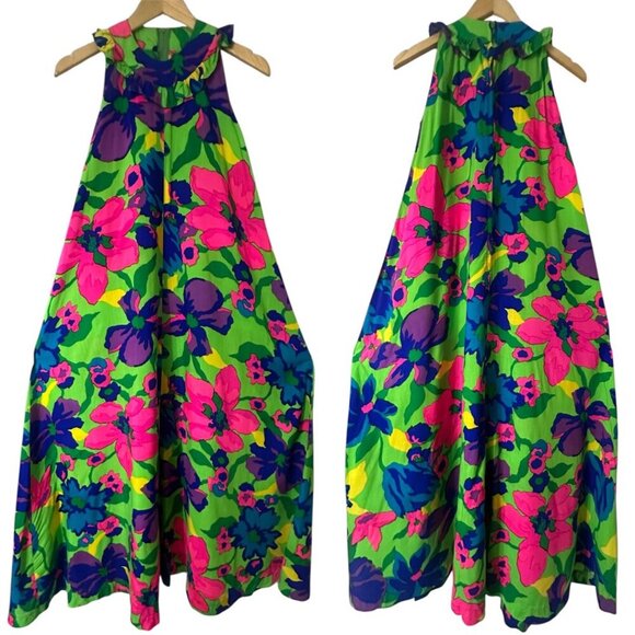 Vintage Rare 1960’s Psychedelic Vibrant Floral Hawaiian A-Line  Maxi Dress Small - Picture 12 of 13